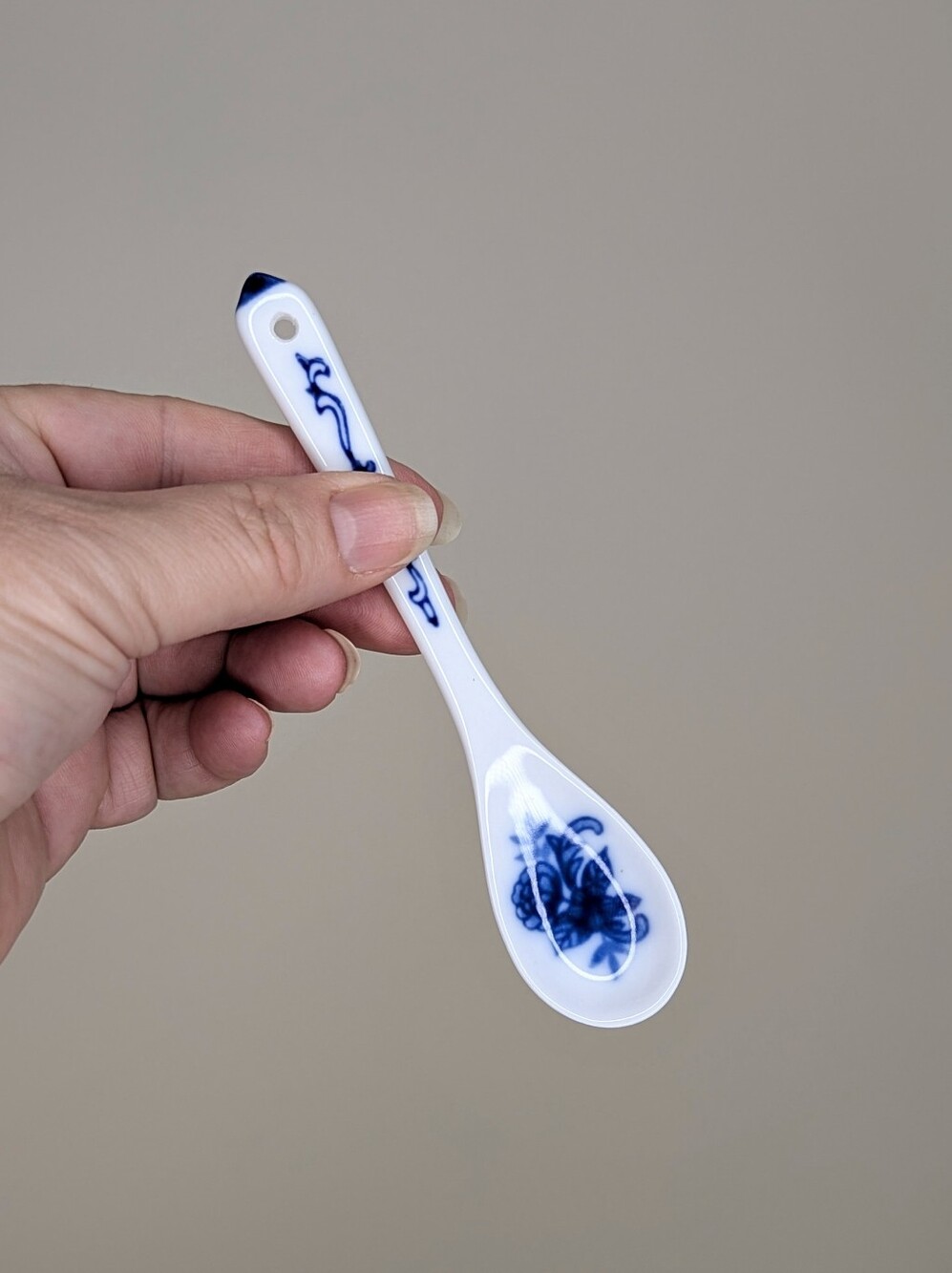 Vintage Blue & White Cracker Barrel Floral  Small Ceramic Spoon 5"